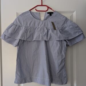 J.Crew Striped Blue Ruffle Top
